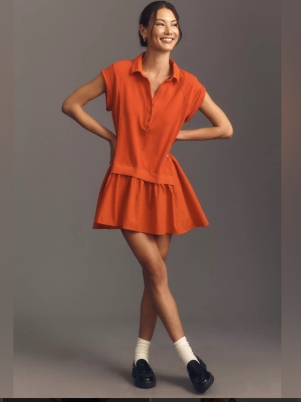 Anthropologie Bright Red Polo Peplum offsides Tunic dress Sz XS oversized